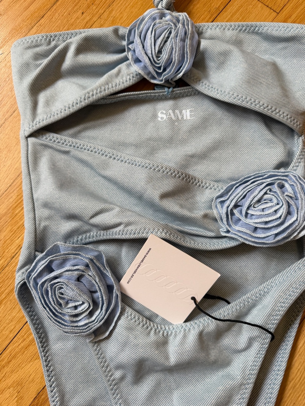 SAME Los Angeles swimsuit one piece rose cut out s small denim - Picture 5 of 5